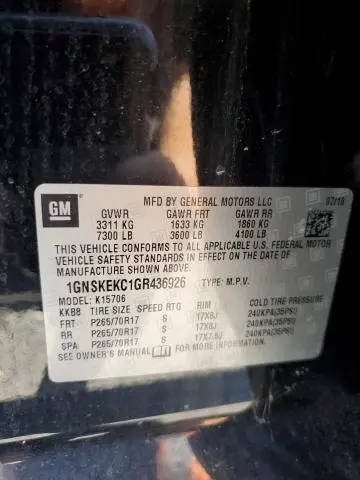 2016 CHEVROLET TAHOE K1500