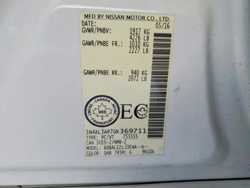 2016 NISSAN ALTIMA 2.5  