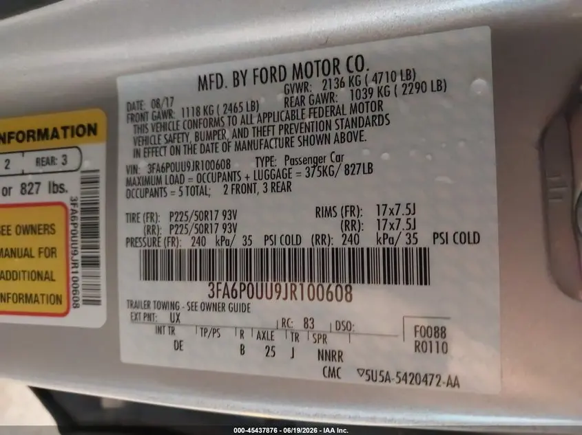 2018 FORD FUSION HYBRID S