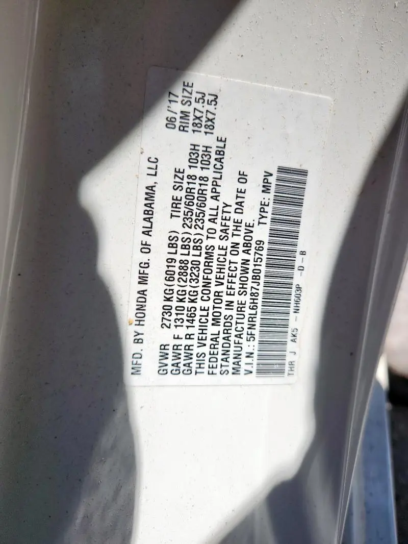 2018 HONDA ODYSSEY TOURING  