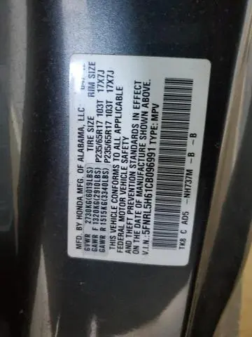 2012 HONDA ODYSSEY EXL  