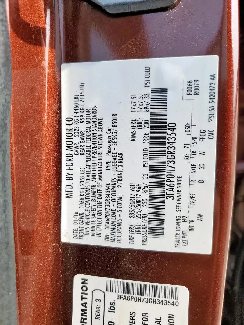 2016 FORD FUSION SE  