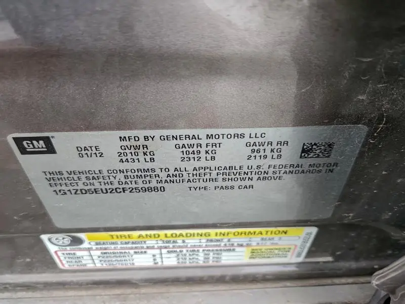 2012 CHEVROLET MALIBU 2LT  