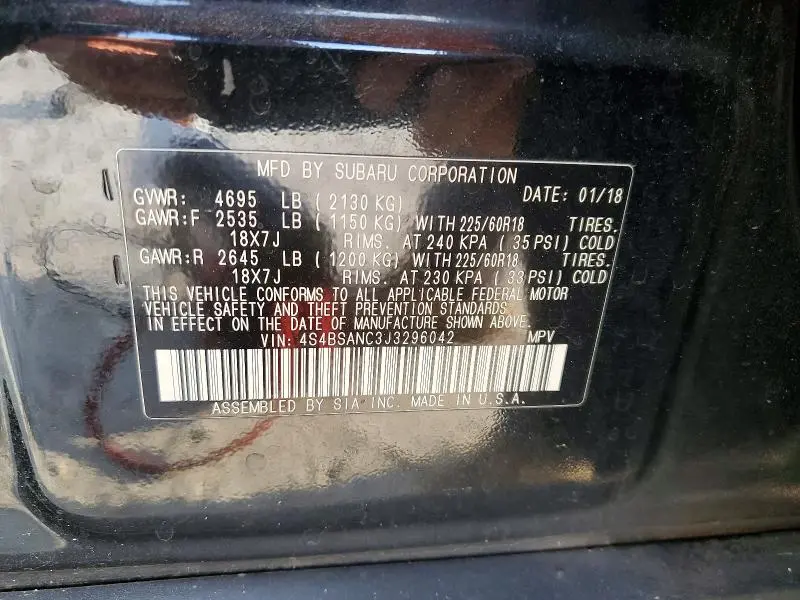 2018 SUBARU OUTBACK 2.5I LIMITED  