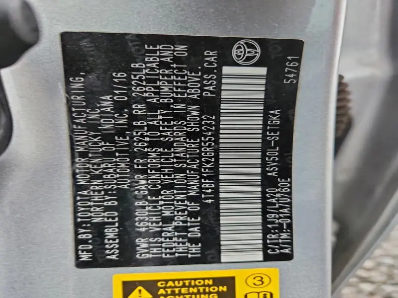 2016 TOYOTA CAMRY LE  