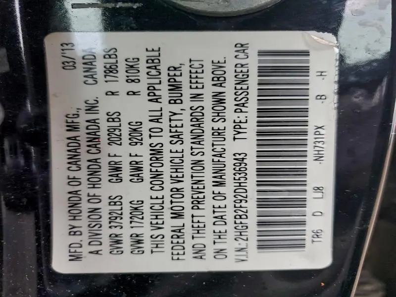 2013 HONDA CIVIC EXL  