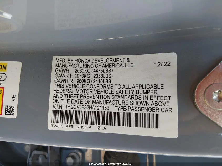 2022 HONDA ACCORD SPORT