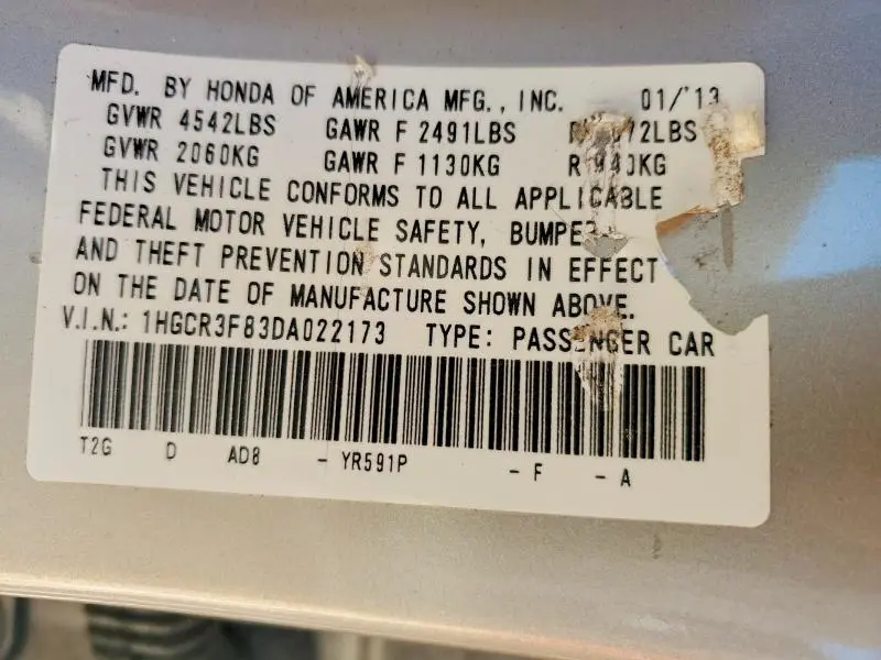 2013 HONDA ACCORD EXL  