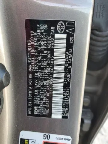 2018 TOYOTA COROLLA L  