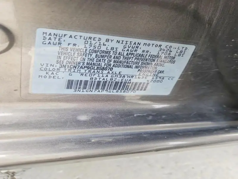 2016 NISSAN VERSA 1.6 SV  