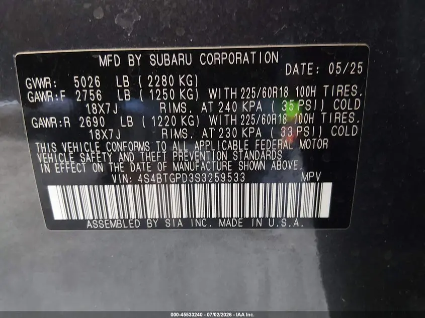 2025 SUBARU OUTBACK TOURING XT