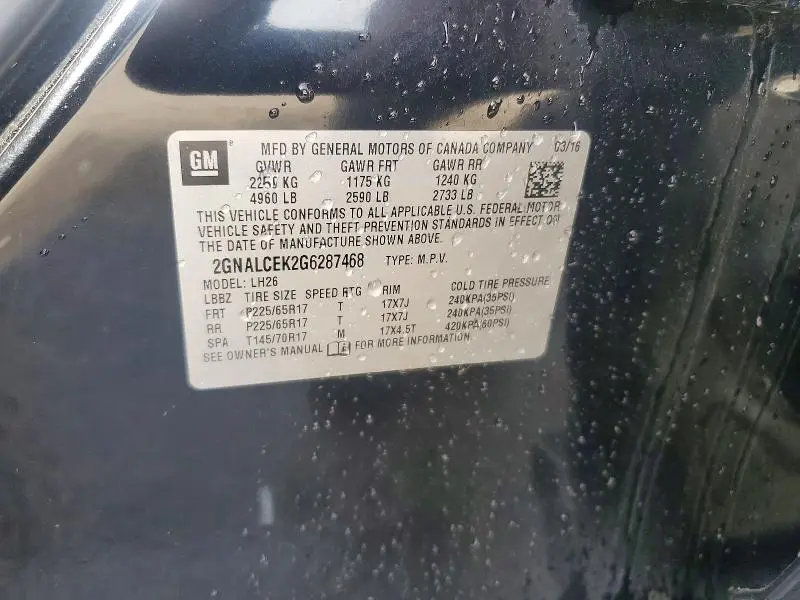 2016 CHEVROLET EQUINOX LT  