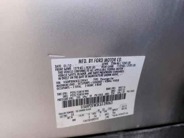 2012 FORD TAURUS SEL  