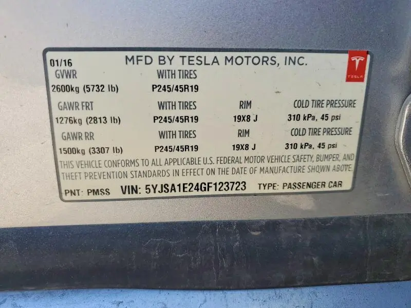 2016 TESLA MODEL S   