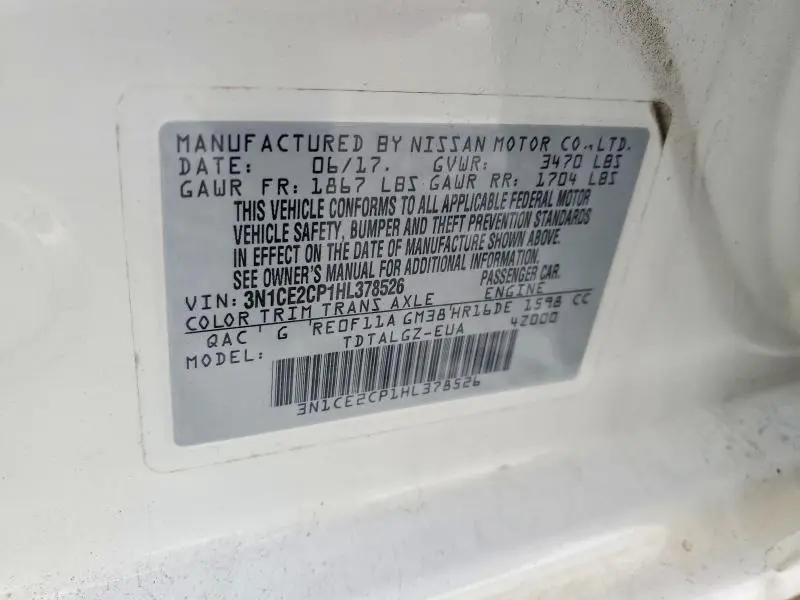 2017 NISSAN VERSA NOTE S  