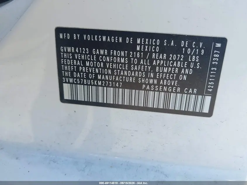 2019 VOLKSWAGEN JETTA 1.4T R-LINE/1.4T S/1.4T SE
