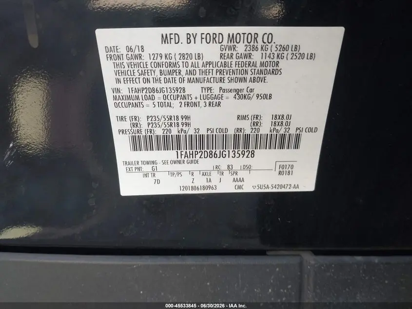2018 FORD TAURUS SE