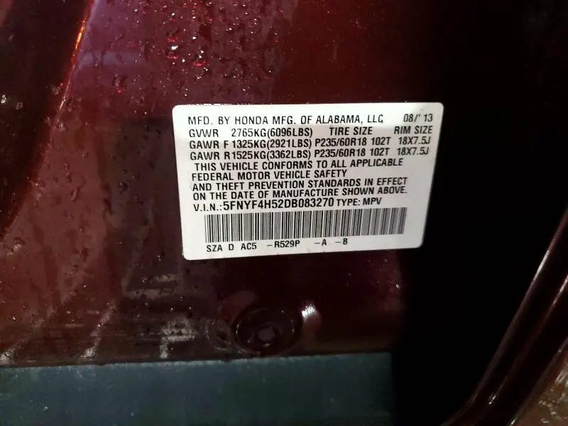2013 HONDA PILOT EXL  