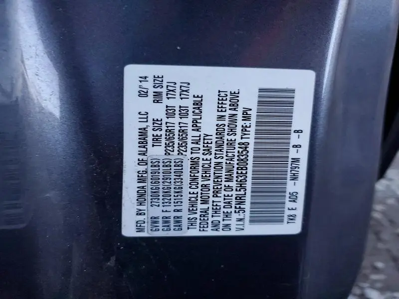 2014 HONDA ODYSSEY EXL  