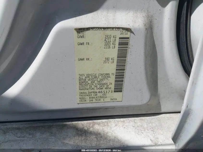 2013 NISSAN ALTIMA 2.5 S