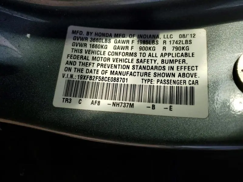 2012 HONDA CIVIC LX  