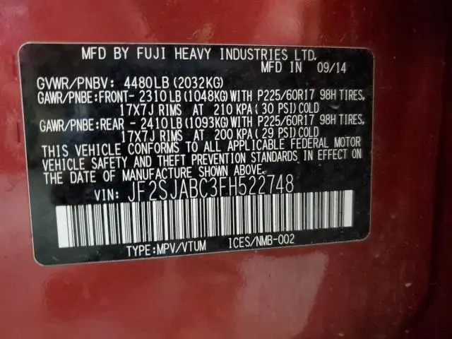 2015 SUBARU FORESTER 2.5I  