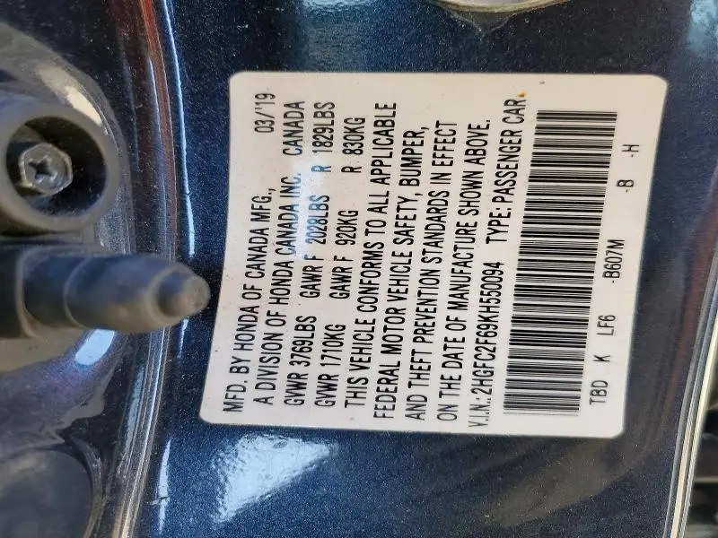 2019 HONDA CIVIC LX  