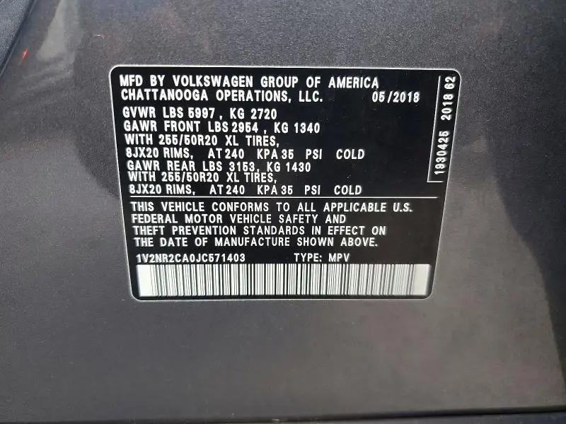 2018 VOLKSWAGEN ATLAS SEL PREMIUM  