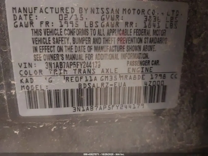 2015 NISSAN SENTRA SR