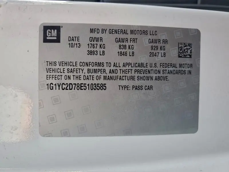 2014 CHEVROLET CORVETTE STINGRAY 2LT  