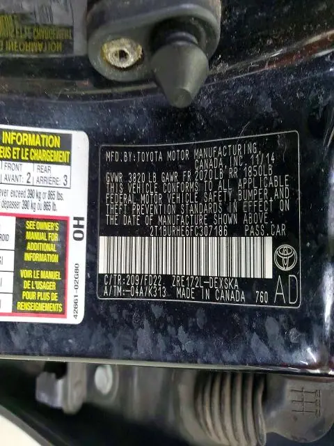 2015 TOYOTA COROLLA L  