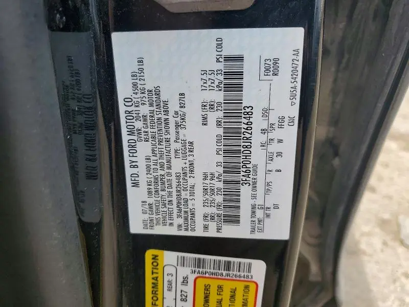 2018 FORD FUSION SE  