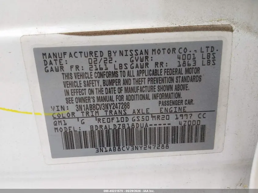 2022 NISSAN SENTRA SV XTRONIC CVT