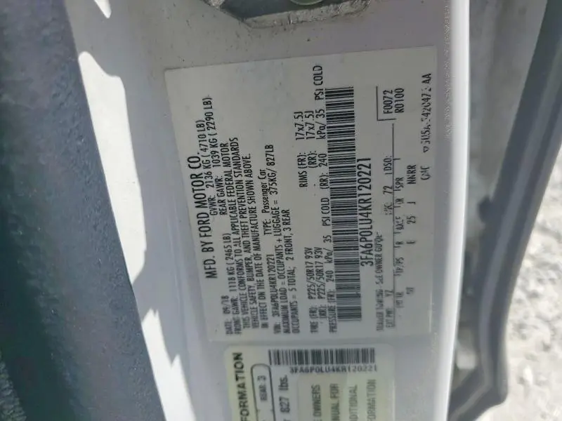2019 FORD FUSION SE  