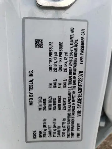 2024 TESLA MODEL 3   