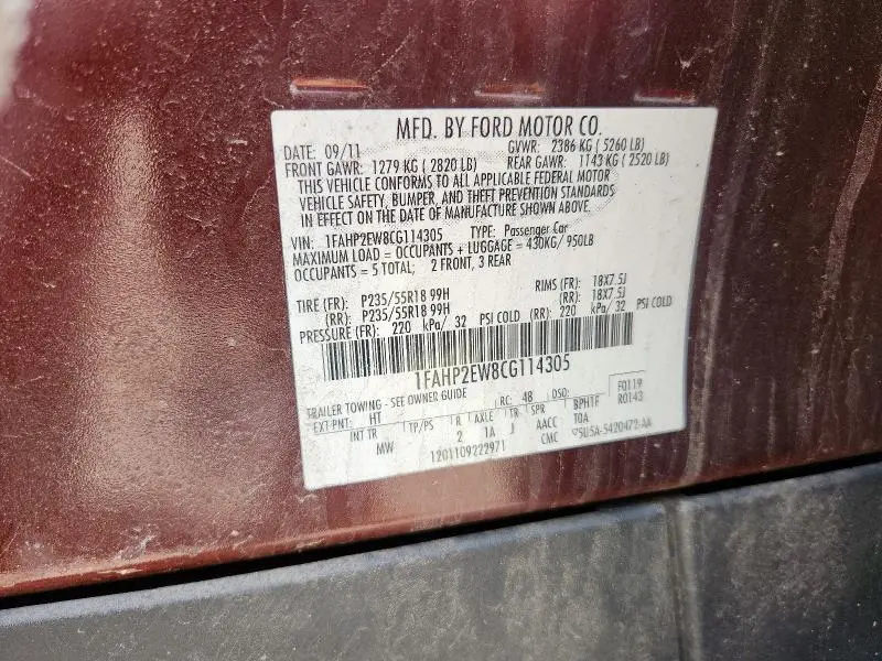 2012 FORD TAURUS SEL  