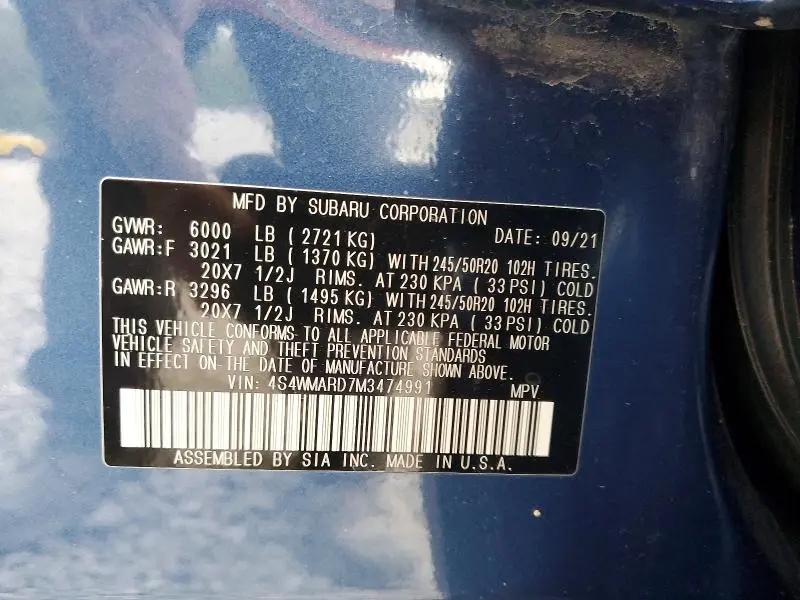 2021 SUBARU ASCENT TOURING  