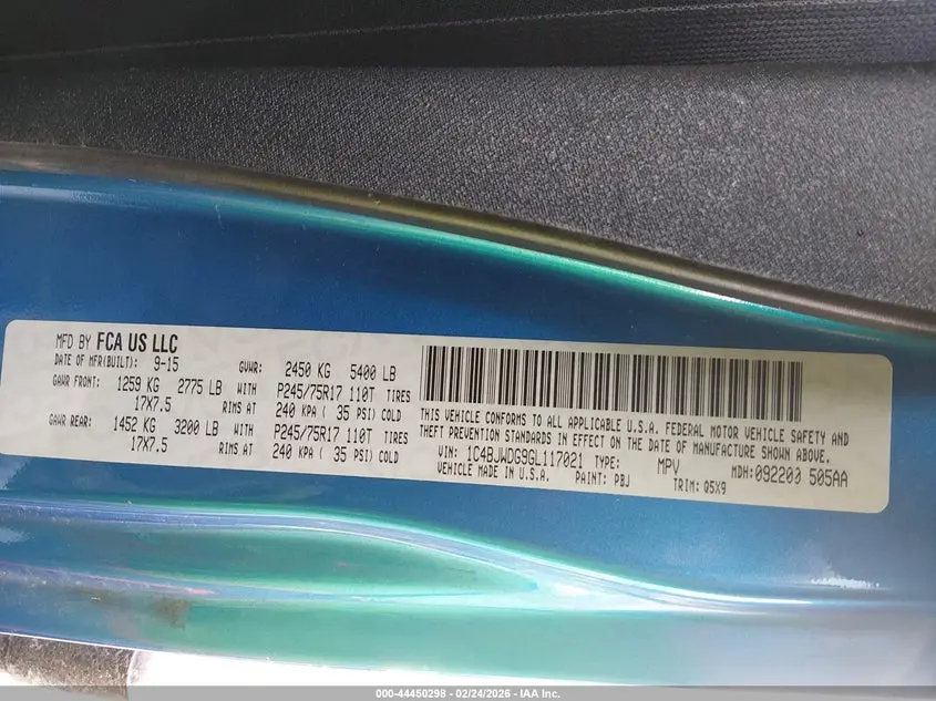 2016 JEEP WRANGLER UNLIMITED BLACK BEAR