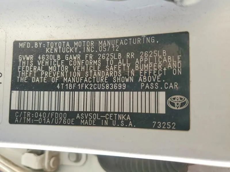 2012 TOYOTA CAMRY LE  