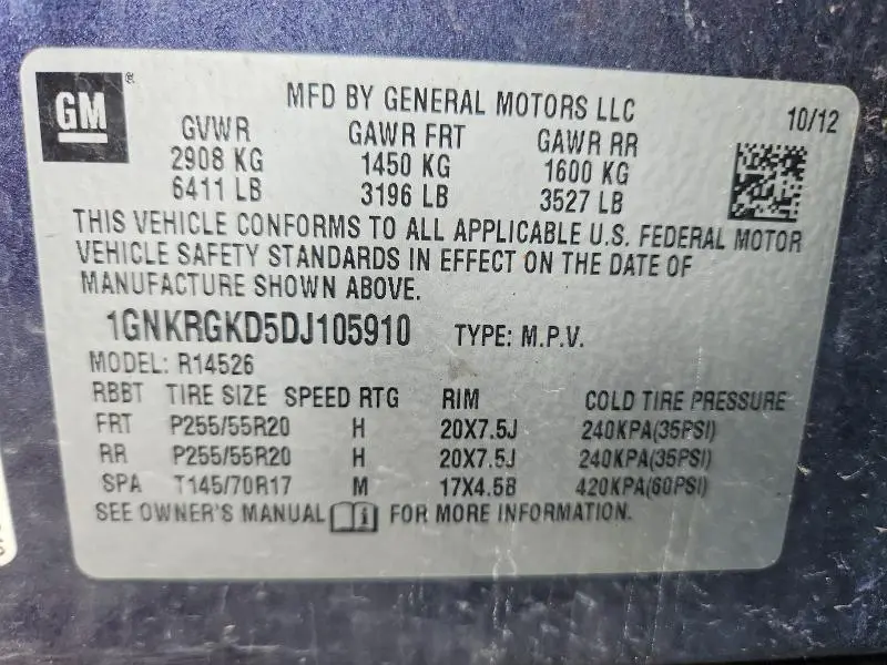 2013 CHEVROLET TRAVERSE LT  