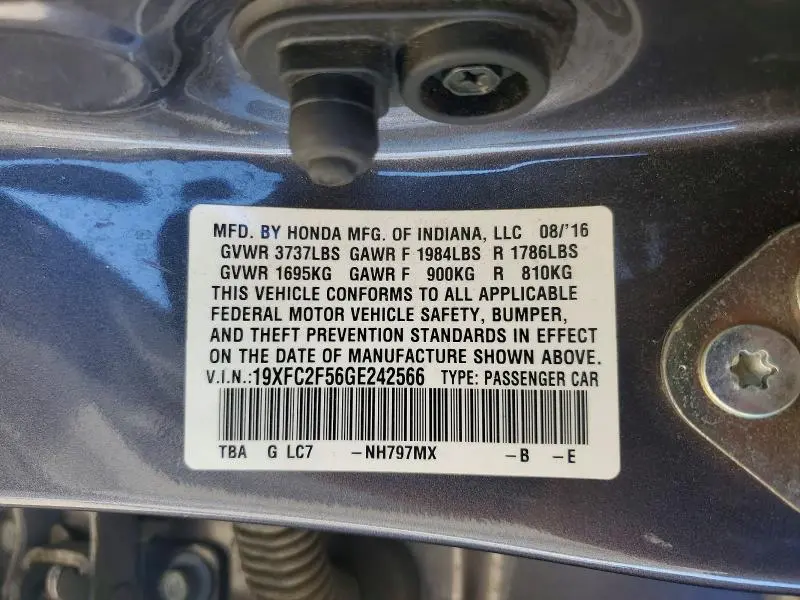 2016 HONDA CIVIC LX  