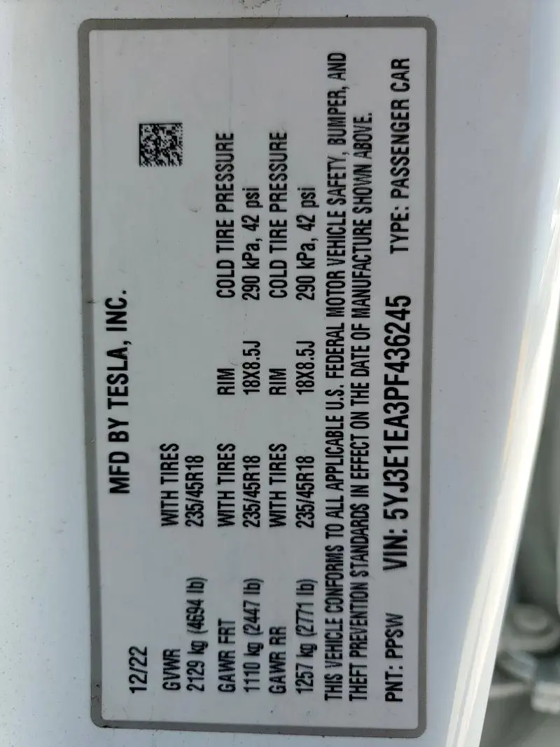 2023 TESLA MODEL 3   