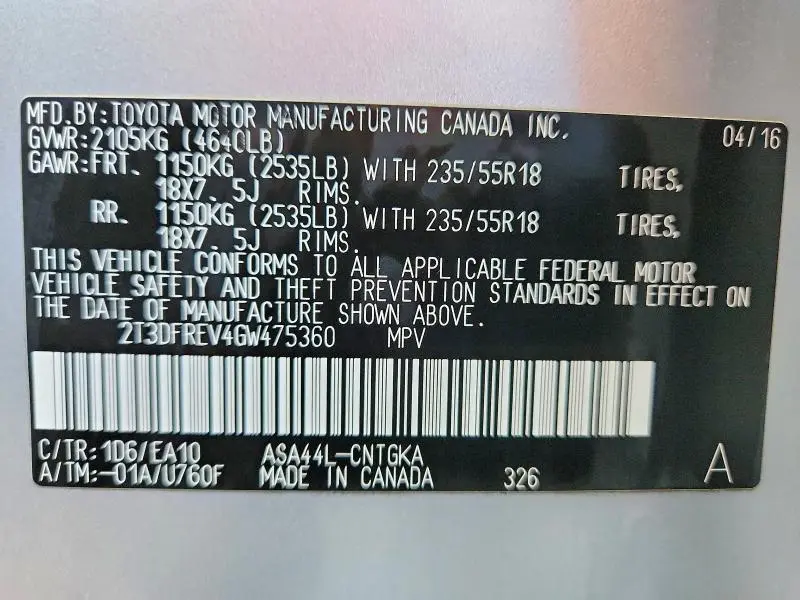 2016 TOYOTA RAV4 LIMITED  