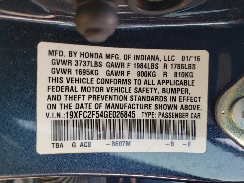 2016 HONDA CIVIC LX  
