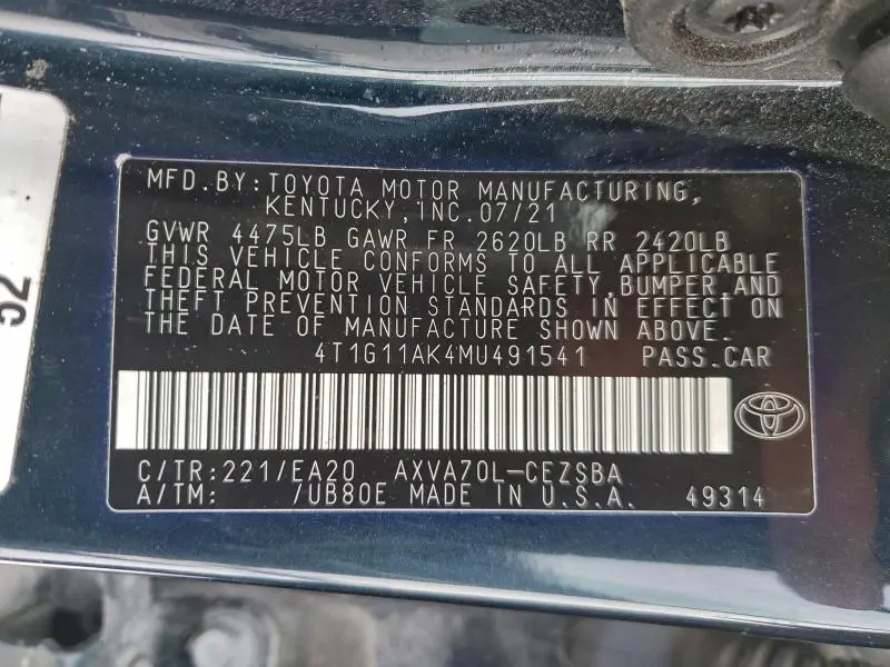 2021 TOYOTA CAMRY SE  