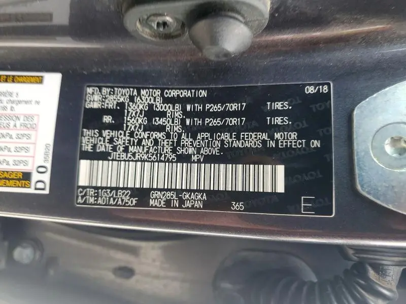 2019 TOYOTA 4RUNNER SR5/SR5 PREMIUM/LIMITED/LIMITE  