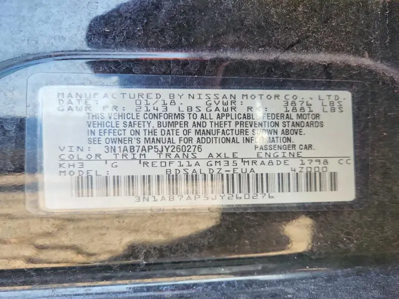 2018 NISSAN SENTRA SV  