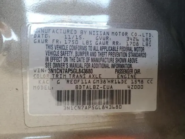 2016 NISSAN VERSA S  
