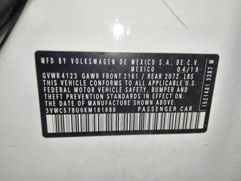 2019 VOLKSWAGEN JETTA S  