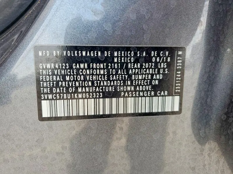 2019 VOLKSWAGEN JETTA S  